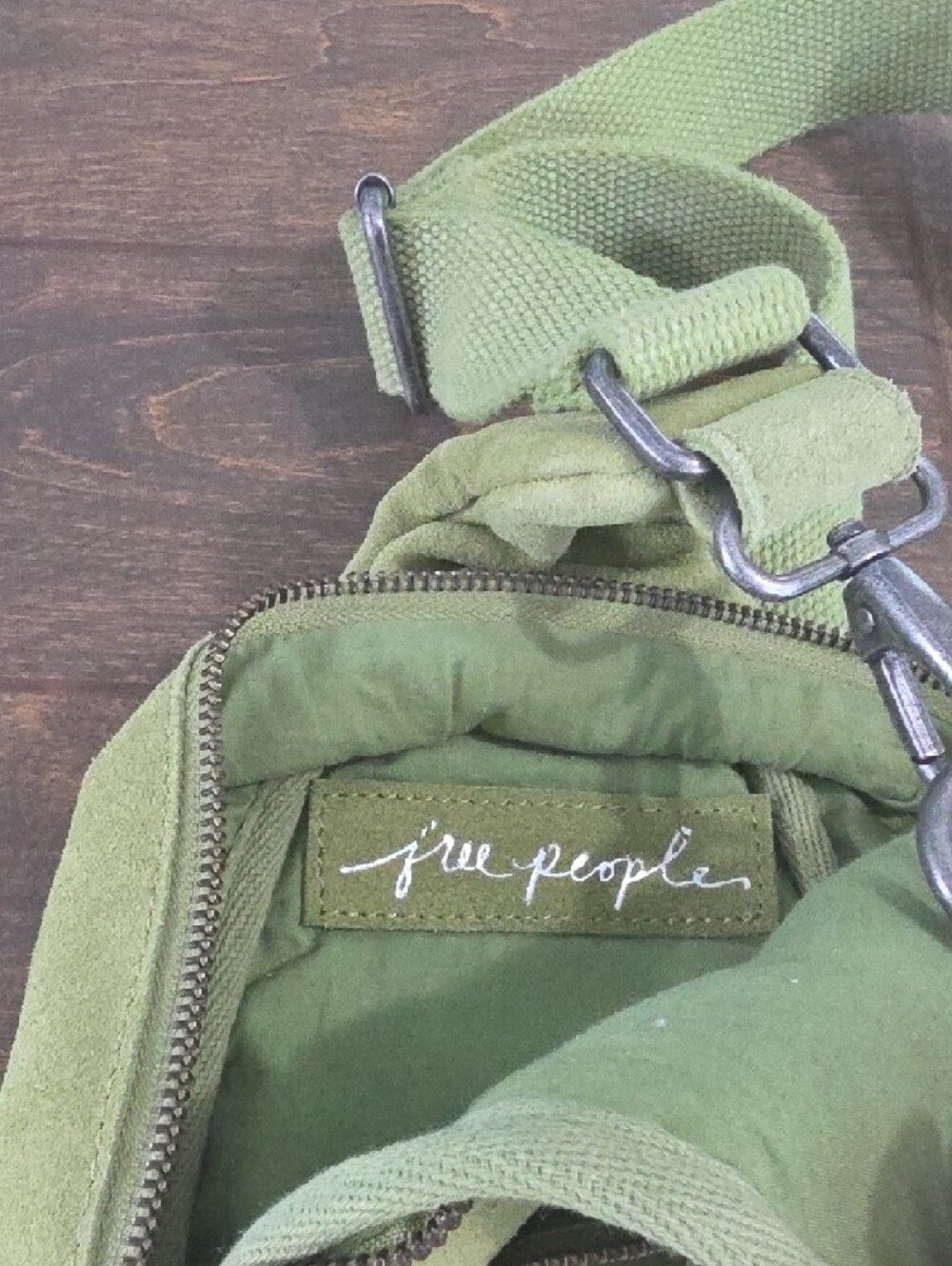 Free People Olive Green Suede Crossbody Sling Bag - Picture 2 of 3
